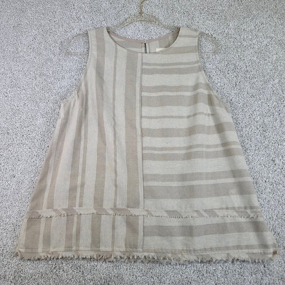 Umgee Tops - Umgee Striped Linen Blend Fringe Tank Top Small S Boho Coastal Sleeveless Blouse